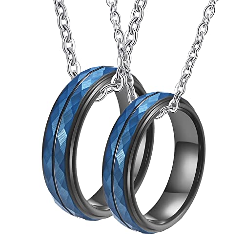 Gualiy Personalisierte Kette Pärchen, Wolfram Herren Halskette Vielfältig Schwarz und Blau Ring 5mm Paar Halsketten Damen 57 + Herren 54 von Gualiy
