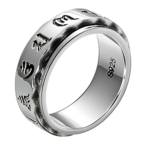 Gualiy Ring 925 Silber Herren, Ringe Vintage 7MM Mantra Silber Spinner Ring Ringe Größe 67 (21.3) von Gualiy