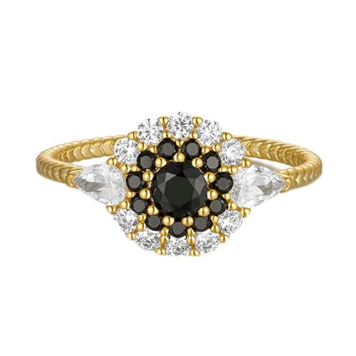 Gualiy Ring Damen 14 Karat, Gelbgold Ringe Eheringe Blume mit Achat Ring Größe 57 von Gualiy