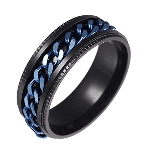 Gualiy Ring Für Männer, Bandring aus 316L Edelstahl mit 8MM Drehbare Kette Ring für Männer/Jungen Schwarz Blau, Größe 62 (19.7) von Gualiy