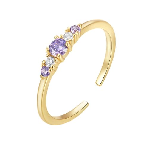 Gualiy Ring Gelbgold 14 Karat, Damen Eheringe Freundschaftsringe Ringe mit Amethyst und Moissanit Einstellbar Ring Größe 52 von Gualiy