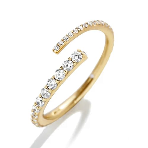 Gualiy Ring Gelbgold 14 Karat, Damen Eheringe Freundschaftsringe mit Rund Moissanit Öffnen Ringe Größe 54 von Gualiy