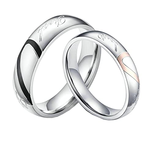 Gualiy Ring Paar Set Ring Für Männer, Ringe mit passendem Liebesherz Herren Ringe Silber, Damen 52 (16.6) & Herren 60 (19.1) von Gualiy