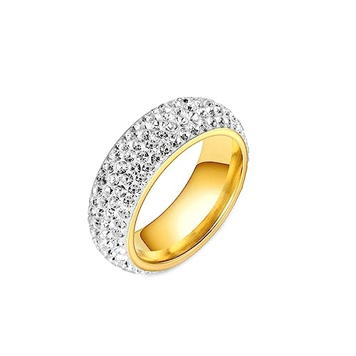 Gualiy Ringe Damen Edelstahl, Damen Ringe Gold 8MM mit Zirkonia Ringe Größe 54 (17.2) von Gualiy