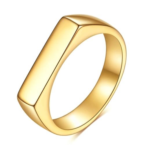 Gualiy Ringe Edelstahl Herren, Gold Damenring Verlobungsring 4MM Poliert Rechteck Form Ringe Größe 49 (15.6) von Gualiy