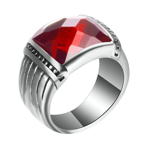 Gualiy Ringe Edelstahl Herren, Silber Verlobung Ring Herren mit Rechteck Rot Zirkonia Ringe Größe 60 (19.1) von Gualiy