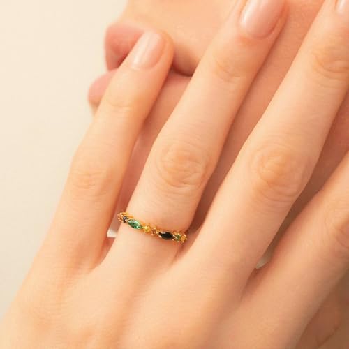 Gualiy Ringe Gold 14 K Damen, Gelbgold Partnerringe Verlobungsringe mit Bunt Zirkonia Ring Größe 49 von Gualiy