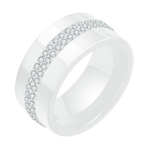 Gualiy Ringe Keramik Herren, Weiß Verlobungsring Frauen 10MM Ring mit Weiß Zirkonia Ringe Größe 62 (19.7) von Gualiy