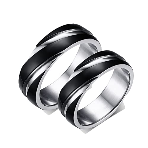 Gualiy Ringe Paare Mit Verlobung, Paar Ring Edelstahl Schwarzer Silberring 6mm, Damen 52 (16.6) & Herren 60 (19.1) von Gualiy