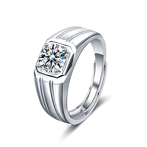 Gualiy Silber Ringe Silber 925, Männerringe Hochzeit Solitär Ring mit Moissanit 1ct Ringe Verstellbar von Gualiy