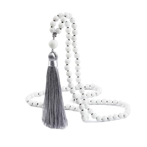 Gualiy Stein Armband Damen, 6MM Poliert Weiß Porzellan Armband mit Quasten für Herren von Gualiy