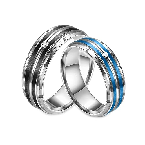 Gualiy Titan Eheringe Paar, Verlobungsring für Mann und Frau 8mm Ring mit Zirkonia Ring Damen 65 (20.7)+ Herren 70 (22.3) von Gualiy