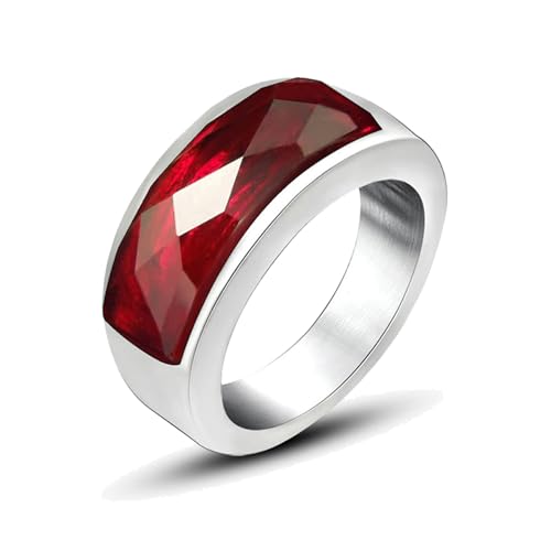 Gualiy Titan Herren Ring, Herrenring Retro 7.8MM Ring mit Rot Stein Ring Größe 57 (18.1) von Gualiy