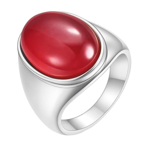 Gualiy Titan Herren Ring, Silber Trauringe Ringe 23MM Ring mit Oval Rot Stein Ring Größe 60 (19.1) von Gualiy