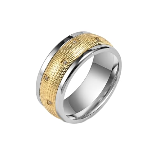 Gualiy Titan Männer Ring, Gold Herren Spinner Ring 10MM Drehbar Ring mit Zirkonia Ring Größe 67 (21.3) von Gualiy