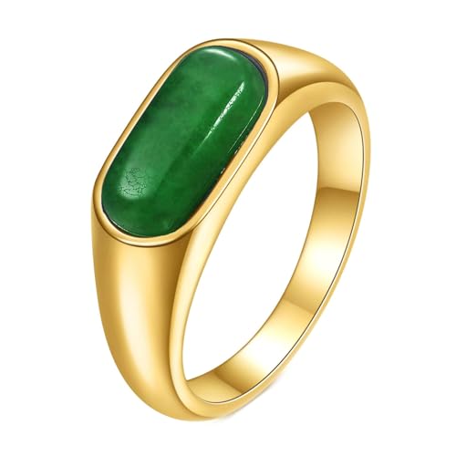 Gualiy Titan Männer Ring, Gold Verlobung Ring Damen mit Oval Grün Stein Ring Größe 60 (19.1) von Gualiy