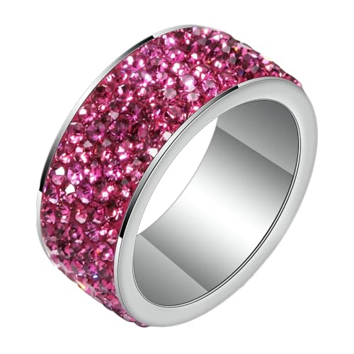 Gualiy Titan Männer Ringe, Silber Verlobungsring für Frauen 8MM Ring mit Rund Form Rosen Rot Zirkonia Ringe Größe 60 (19.1) von Gualiy