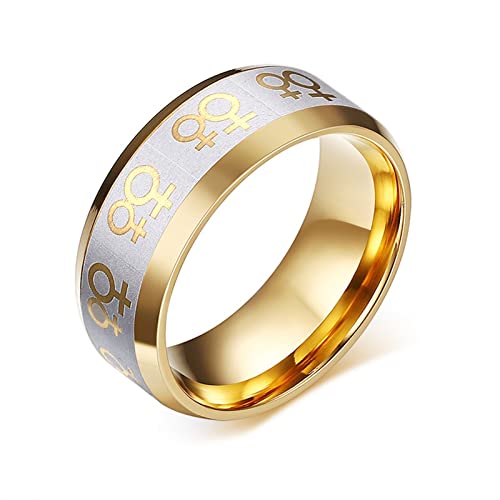 Gualiy Titan Ring für Herren, Gold Ringe Hochzeitsringe Weibliches Zeichen Lesbischer Ring Breit 8mm Ring Größe 62 (19.7) von Gualiy