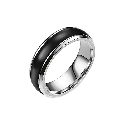 Gualiy Titan Ring für Herren, Silber Damen Ring 6MM mit Schwarz Emaille Ring Größe 62 (19.7) von Gualiy