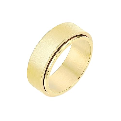 Gualiy Titan Ringe für Männer, Herren Ringe Gold Mattiert Fertig Spinner Ring 8MM Ringe Größe 62 (19.7) von Gualiy