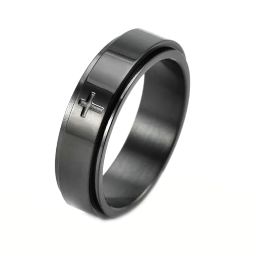 Gualiy Titan Ringe für Männer, Schwarz Anxiety Ring Spinner 6MM Kreuz Drehbar Ringe Größe 60 (19.1) von Gualiy
