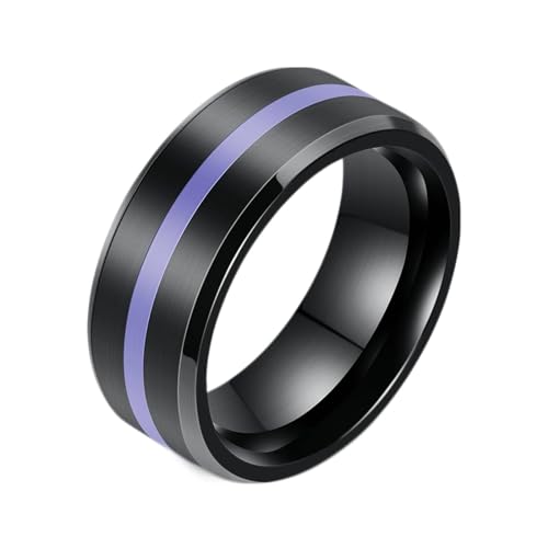 Gualiy Titan Ringe für Männer, Schwarz Ringe Hochzeit Damen 8MM Brushed Ring mit Epoxid Line Ring Größe 54 (17.2) von Gualiy