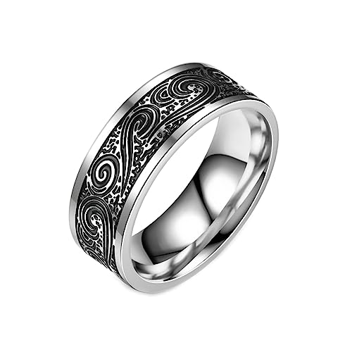Gualiy Titanring Herren, Ringe Herren Silber 8MM mit Wellenmuster Ringe Größe 60 (19.1) von Gualiy