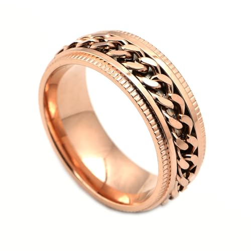 Gualiy Titanring Herren, Roségold Fidget Ring Drehbare Kette Ring Größe 60 (19.1) von Gualiy