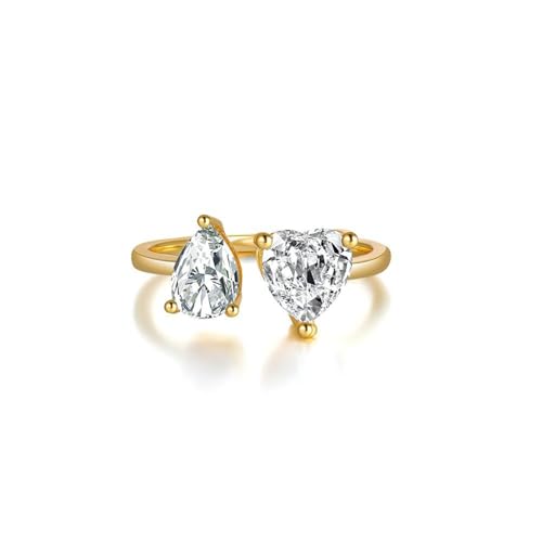 Gualiy Trauringe Gelbgold 375, 9 Karat Freundschaftsringe Damen mit Träne und Herz Moissanit Öffnen Ring Größe 54 von Gualiy