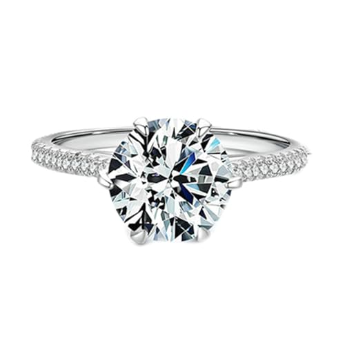 Gualiy Trauringe Weißgold, 14 Karat Verlobungsring Silber Damen Rund Form Moissanit 9x9mm Ring Größe 57 von Gualiy