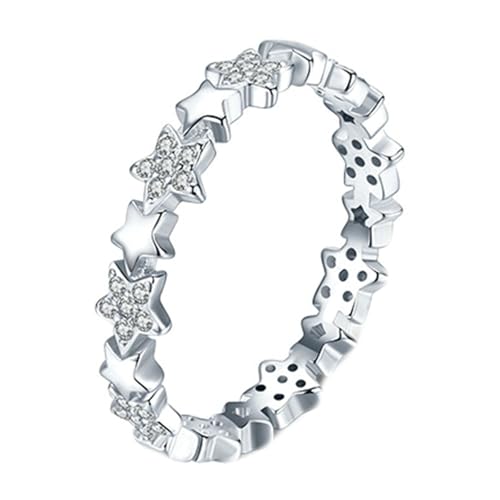 Gualiy Trauringe Weißgold, 9 Karat Verlobung Ring Damen Stern mit Rund Form Moissanit Ringe Größe 49 von Gualiy