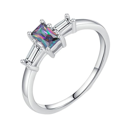 Gualiy Verlobungsring 9 Karat, Weißgold Ringe Hochzeit mit Rechteck Form Kristall Damen Ringe Größe 60 von Gualiy