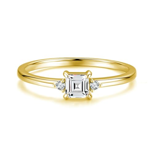 Gualiy Verlobungsring Damen Gelbgold, 14 Karat Damen Ringe Ehering mit Quadrat Form Moissanit Elegant Ring Größe 57 von Gualiy