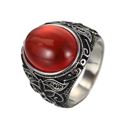 Gualiy Verlobungsring Edelstahl, Verlobungsring Herren, Red Stein mit Vintage-Blumenmuster Jubiläumsringaus Edelstahl Silber Ringgröße 60 (19.1) von Gualiy