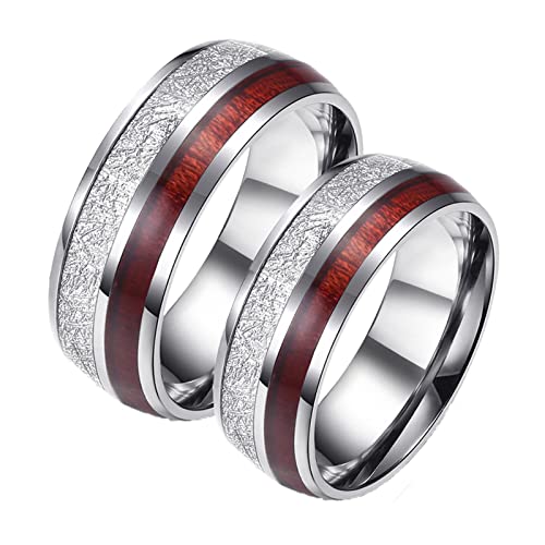 Gualiy Verlobungsring Edelstahl mit Gravur, Verlobungsringe für Paare 8mm Silber Ring Eingelegt Holz Größe Damen 65 (20.7) + Herren 62 (19.7) von Gualiy