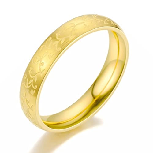 Gualiy Verlobungsring Weißgold, Eheringe aus Edelstahl mit 4MM Vintage Blumenmuster Ring für Jungen und Mädchen Gold, Größe 52 (16.6) von Gualiy