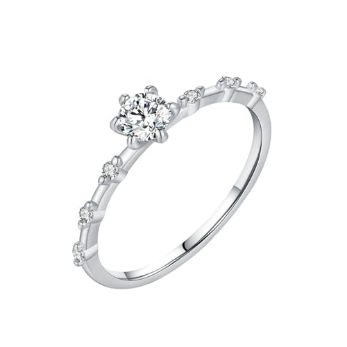 Gualiy Verlobungsring Weissgold Damen, 14 Karat Echtgold Eheringe Rund Form Moissanit 4x4mm Ringe Größe 54 von Gualiy