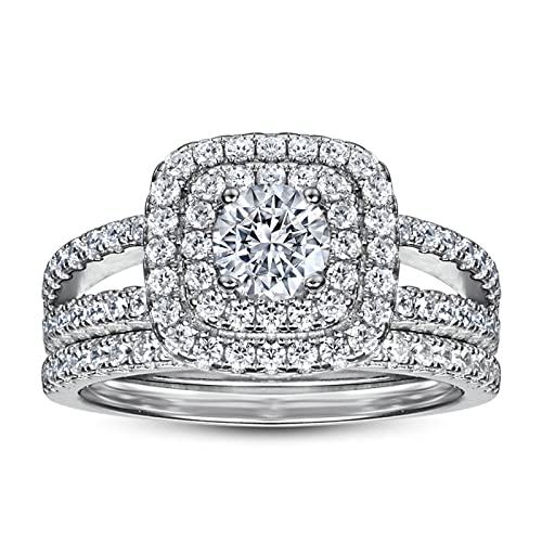 Gualiy Verlobungsringe, Damen Ringe Set Silber 925 2 Ringe-Set Ringe für Frauen, Silber-Ring Set, Größe 60 (19.1) von Gualiy