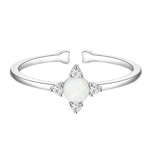 Gualiy Weißgold Damenring, 9 Karat Silberring Verlobungsring mit Opal und Moissanit Einstellbar Ring Größe 52 von Gualiy