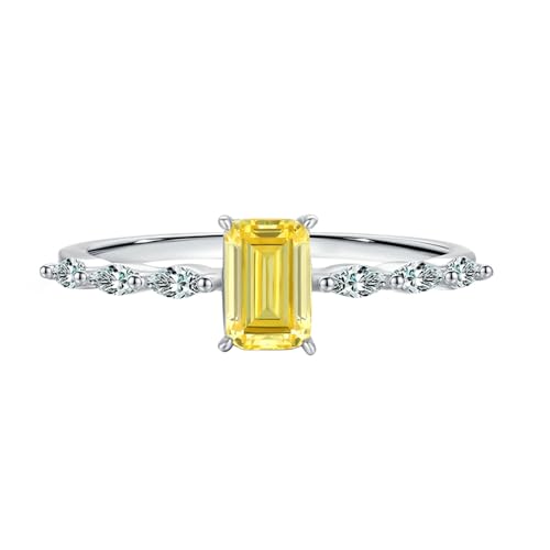 Gualiy Weißgold Ring Damen, 9 Karat Silber Ringe Eheringe mit Rechteck Citrin Ringe Größe 57 von Gualiy