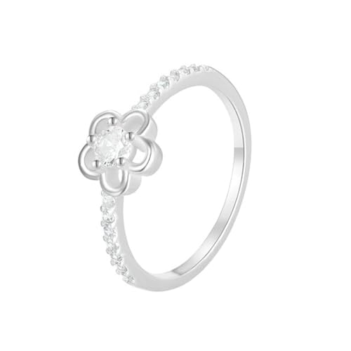 Gualiy Weißgold Ring Hochzeit, 14 Karat Ringe Damen Partnerringe Blume mit Rund Form Moissanit Ringe Größe 54 von Gualiy