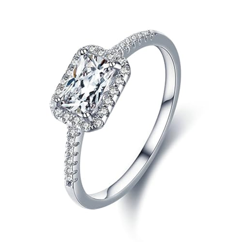 Gualiy Weißgold Schmuck Damen Ring, 14 Karat Ringe Damen Hochzeit Rechteck Form Moissanit 4x6mm Ring Größe 52 von Gualiy