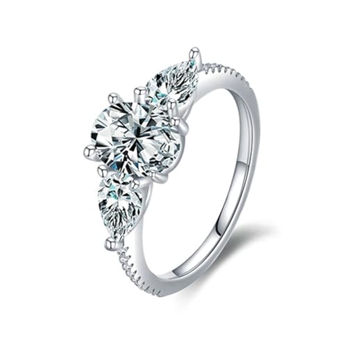 Gualiy Weißgold Schmuck Damen Ring, 9 Karat Silber Ring Ehering mit Oval und Träne Moissanit Ringe Größe 57 von Gualiy