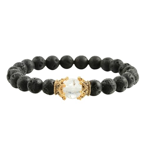 Gualiy Yoga Armband Herren, 8MM Lavastein Armband mit Krone für Damen von Gualiy