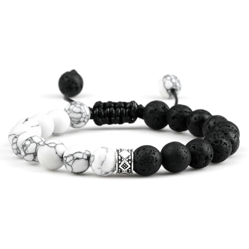 Gualiy Yoga Armband Herren, 8MM Lavastein Stein Armband für Damen 17-30CM von Gualiy