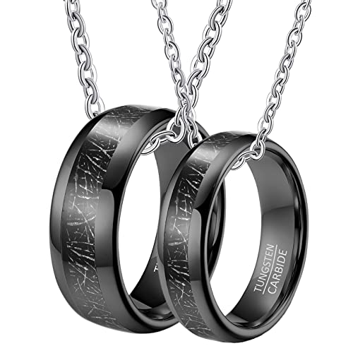 Halskette Anhänger Freundschaft, Wolfram Herren Halskette Gravur 8mm 6mm Schwarz Ring Eingelegt Metalllinie Paar Halskette Damen 65 + Herren 67 von Gualiy
