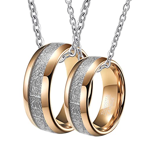 Halskette Paar Gravur, Halskette Herren Wolfram 8mm Roségold Ring Eingelegt Metalllinie Anhänger Damen 60 + Herren 67 von Gualiy