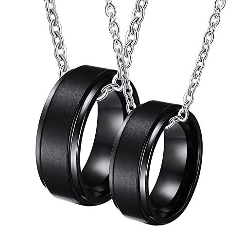 Halskette Paare Ring, Wolfram Halskette Anhänger Gravur Schwarz Gebürstet Ring 8mm Halsketten Damen 60 + Herren 60 von Gualiy