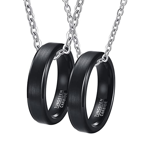 Halskette Paare Ringe, Halskette Wolfram Unisex Gravur 5mm Schwarz Gebürstet Ring Halsketten Damen 57 + Herren 54 von Gualiy