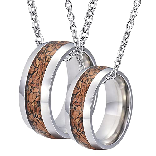 Halskette Paare Ringe, Halsketten Wolfram Gravur 8mm Silber Ring Einlegen Holz Halsketten Damen 62 + Herren 57 von Gualiy
